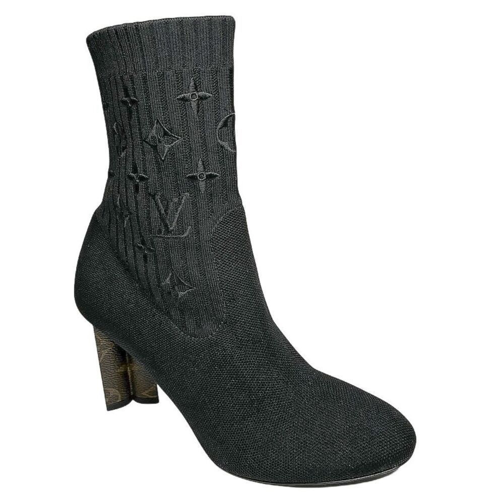 Louis Vuitton Silhouette Sock Ankle Boots Monogram Heel Logo Knit EU 36.5 US 6.5